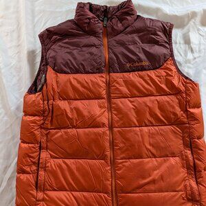 Columbia Men's Large Orange/Maroon puffer vest with Omni Heat Technology